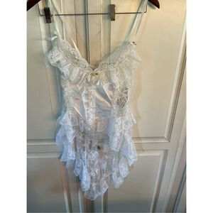 Victoria Secret Pink Embroidered Babydoll Nightgown sexy Lingerie Sheer 34 C